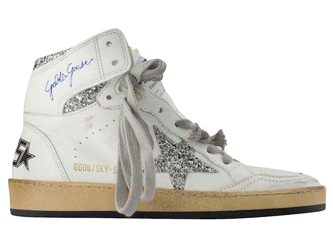 Golden Goose Deluxe Brand Sky Star Sneakers - Golden Goose - White/Grey - Rubber Leather Pony-style calfskin  ref.731953